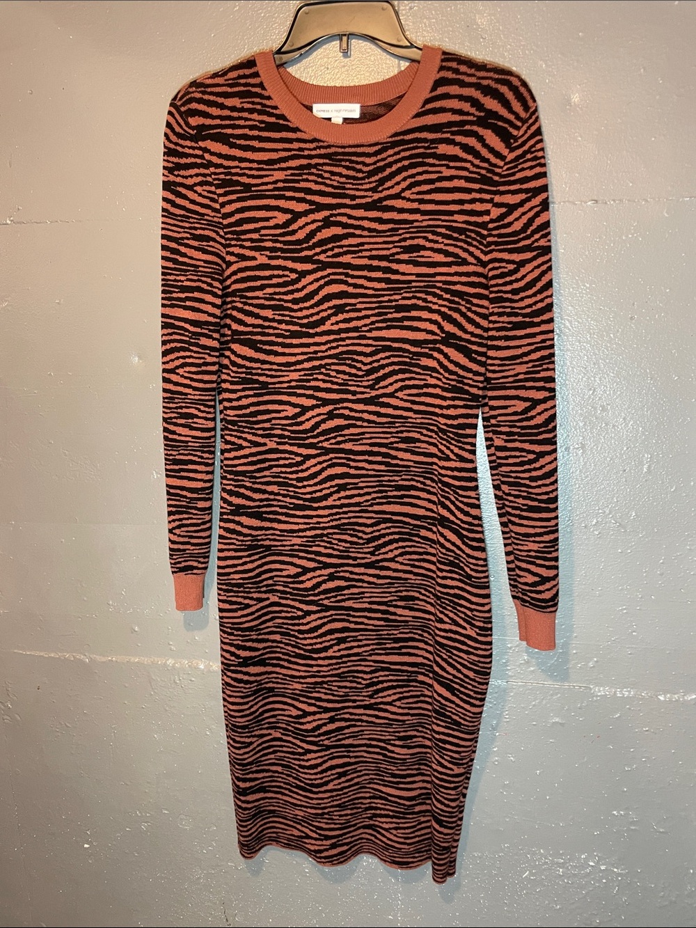 Express Rust and Black Zebra-Print Long Sleeve Knit Dress